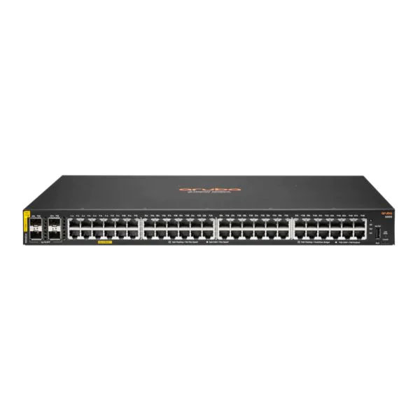 HPE ARUBA - R8N85A Networking CX 6000 switch with 48 Gigabit ports, 4 × 1G SFP uplinks, and 370W Class 4 PoE/PoE+ power for reliable managed network connectivity.